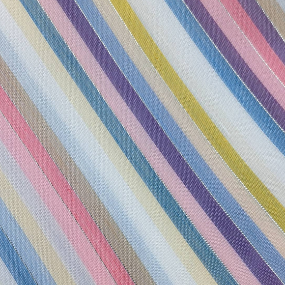 Vintage Pastel Rainbow Stripes Fabric with Metallic Silver, Cute Kawaii Fabric - Picture 4 of 10